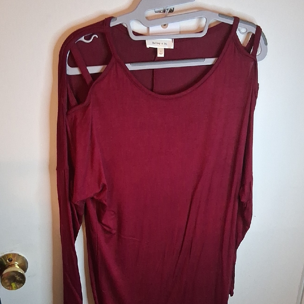 Cold-Shoulder Long Sleeve Top in Burgundy by Hailey & Co.